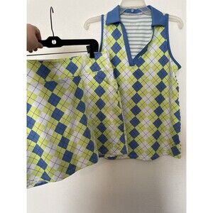 🌺 JOFIT Tennis Pickleball Golf Outfit Set Top Sz L & Skort Sz Large Green Blue